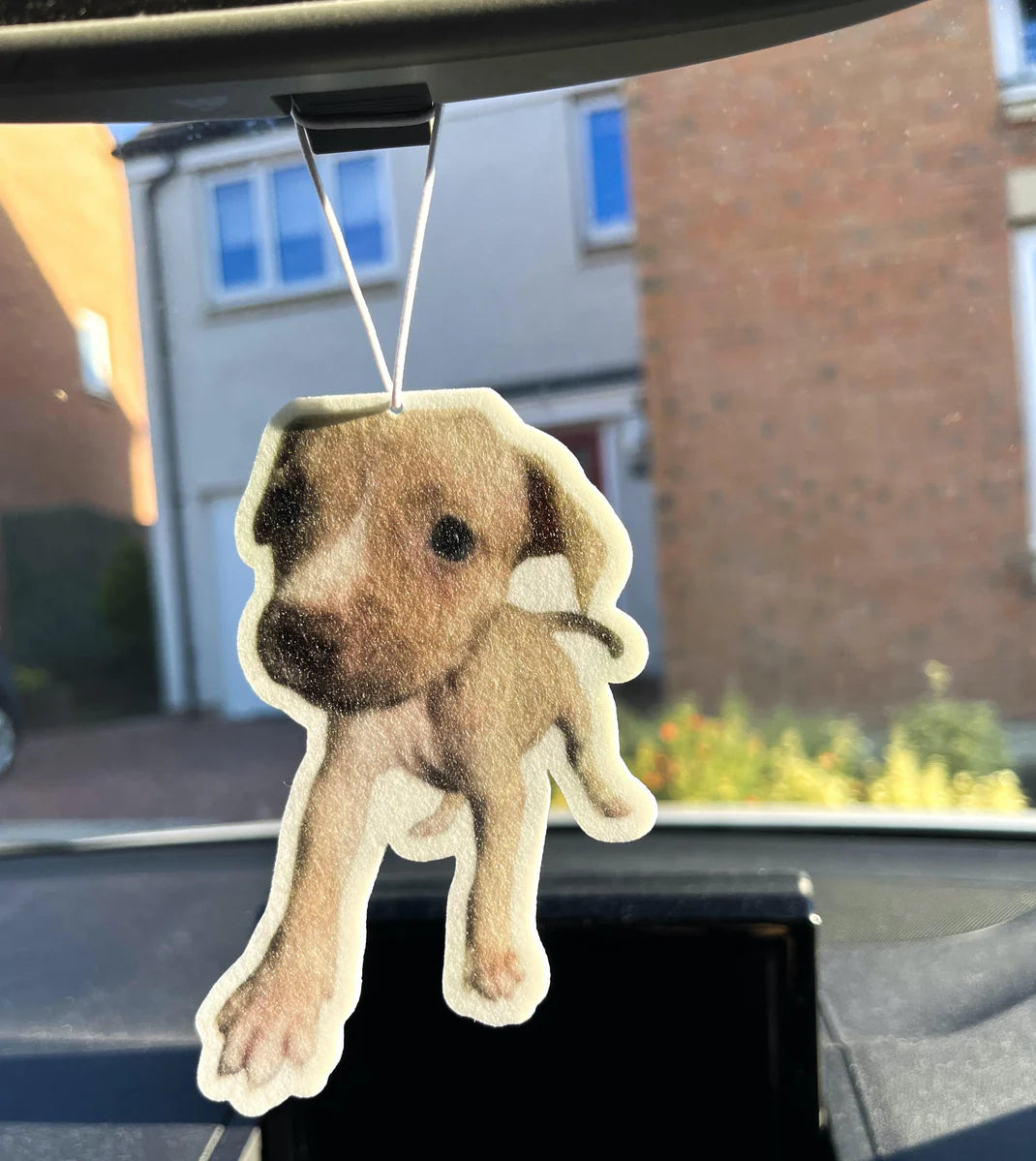 Dog on a custom air freshener by PhotoFresh.co.uk